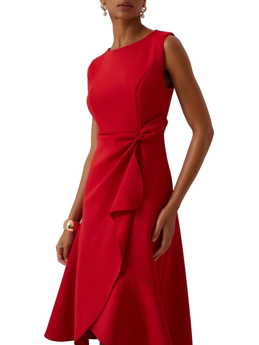 Fehaute Dress Size 8 Red Midi A-line Waist Twist Day To Night Ruffled Asymmetric